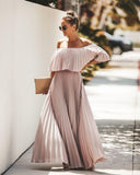 Elegant Off Shoulder Chiffon Summer Ruffle Pleated Maxi Dresses