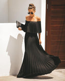 Elegant Off Shoulder Chiffon Summer Ruffle Pleated Maxi Dresses