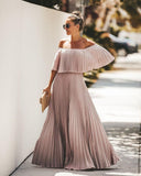 Elegant Off Shoulder Chiffon Summer Ruffle Pleated Maxi Dresses
