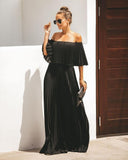 Elegant Off Shoulder Chiffon Summer Ruffle Pleated Maxi Dresses