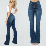 70s High Rise Stretchy Buttons Bell Bottom Jeans