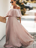 Elegant Off Shoulder Chiffon Summer Ruffle Pleated Maxi Dresses