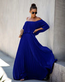 Elegant Off Shoulder Chiffon Summer Ruffle Pleated Maxi Dresses