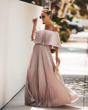 Elegant Off Shoulder Chiffon Summer Ruffle Pleated Maxi Dresses