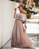 Elegant Off Shoulder Chiffon Summer Ruffle Pleated Maxi Dresses