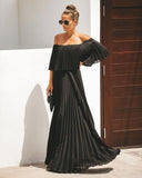 Elegant Off Shoulder Chiffon Summer Ruffle Pleated Maxi Dresses