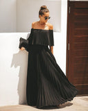 Elegant Off Shoulder Chiffon Summer Ruffle Pleated Maxi Dresses
