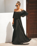 Elegant Off Shoulder Chiffon Summer Ruffle Pleated Maxi Dresses