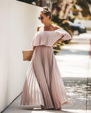 Elegant Off Shoulder Chiffon Summer Ruffle Pleated Maxi Dresses