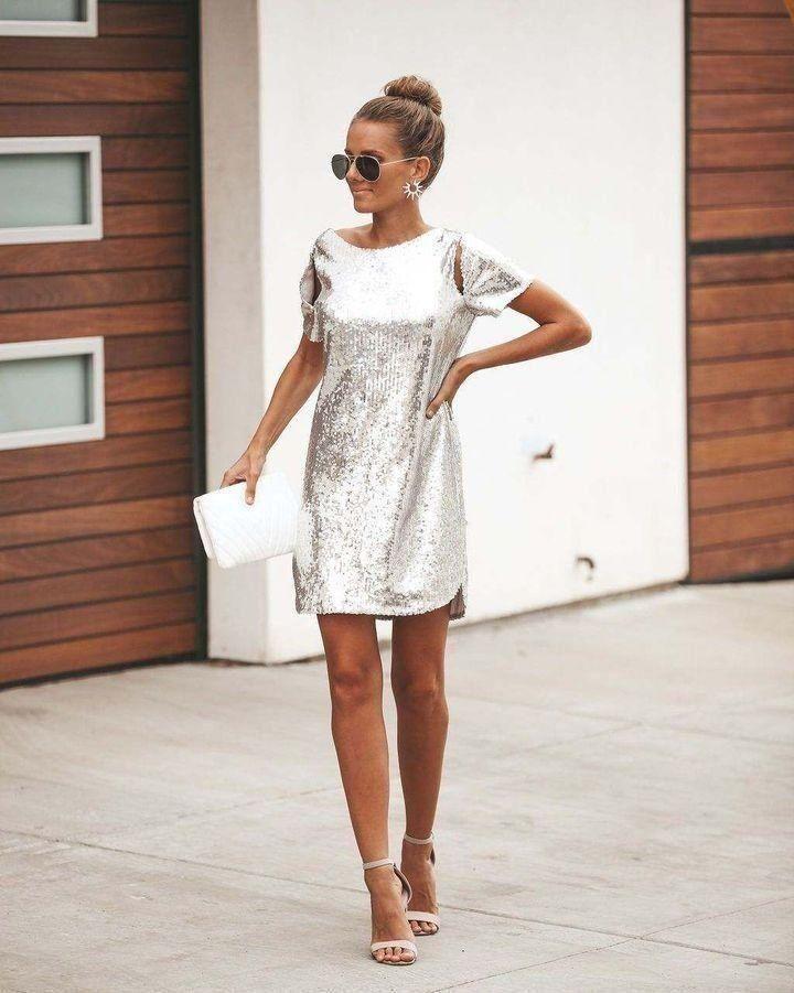 Tabloid Sequin Cut Out Shift Dress - Silver