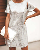 Tabloid Sequin Cut Out Shift Dress - Silver