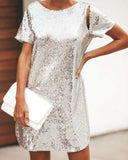 Tabloid Sequin Cut Out Shift Dress - Silver