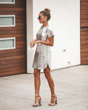 Tabloid Sequin Cut Out Shift Dress - Silver