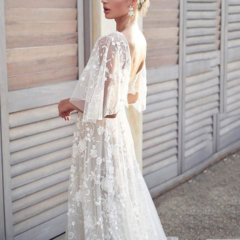 Fashion Lace V-Neck Halter Evening Maxi Dress