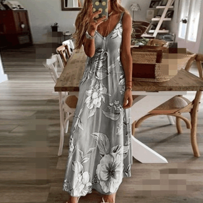 Bohemia Printed Spaghetti-neck Maxi Dress