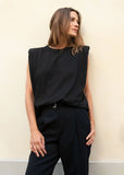 Eva Padded Shoulder Muscle T-Shirt in Black