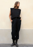 Eva Padded Shoulder Muscle T-Shirt in Black