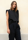 Eva Padded Shoulder Muscle T-Shirt in Black