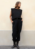 Eva Padded Shoulder Muscle T-Shirt in Black