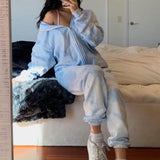 Blue Tie Dye Zip-Up Pockets Long Sleeve Two Piece Set
