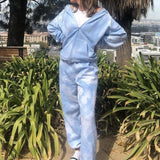 Blue Tie Dye Zip-Up Pockets Long Sleeve Two Piece Set