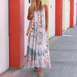 Fashion Pink Round Neck Sleeveless Tie Dye Loose Maxi Dress