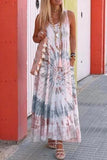 Fashion Pink Round Neck Sleeveless Tie Dye Loose Maxi Dress
