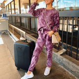 New Purple Tie Dye Round Neck Two Piece Set