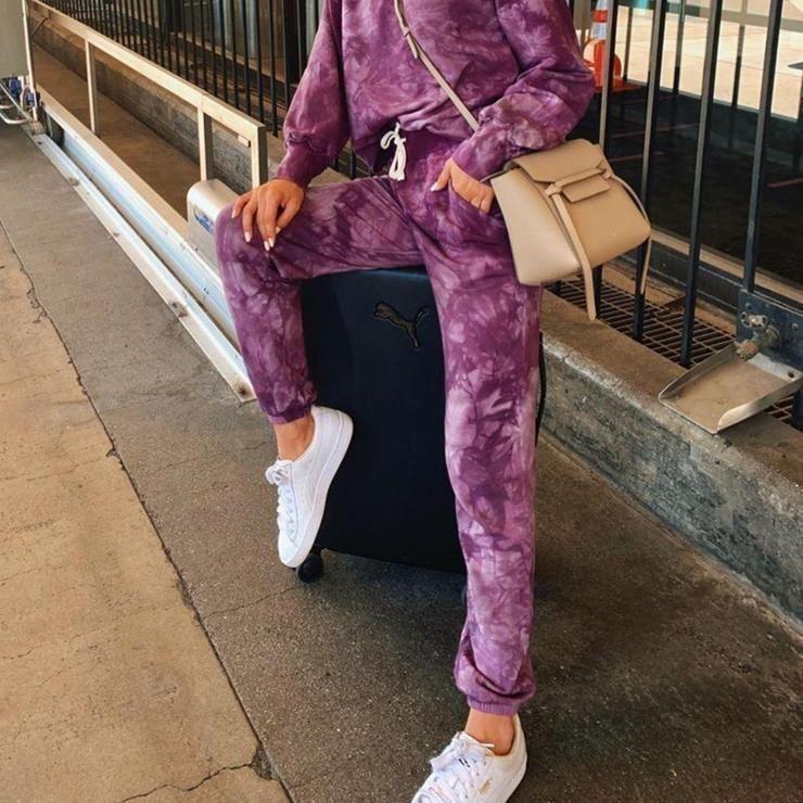 New Purple Tie Dye Round Neck Two Piece Set