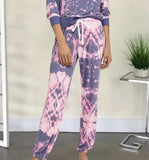 Trendy Tie Dye Printed Long Sleeve Lounge Two-Piece Set