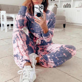 Trendy Tie Dye Printed Long Sleeve Lounge Two-Piece Set