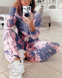 Trendy Tie Dye Printed Long Sleeve Lounge Two-Piece Set