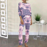 Trendy Tie Dye Printed Long Sleeve Lounge Two-Piece Set