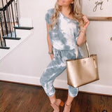 Chic Tie Dye Round Neck T-Shirt And Drawstring Casual Pants Set