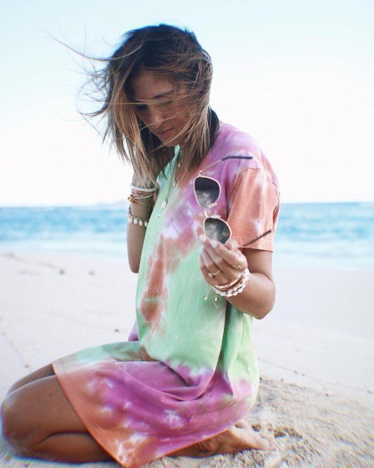 Glamorous Round Neck Short Sleeve Tie Dye Loose Beach Dress
