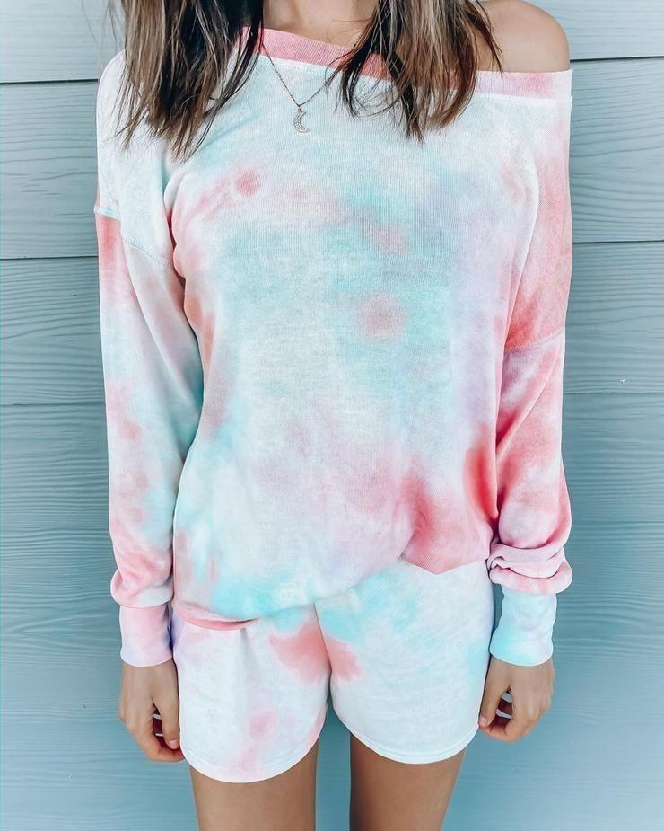 Fashion Round Neck Long Sleeve Tie Dye Lounge Set