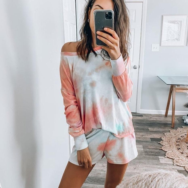 Fashion Round Neck Long Sleeve Tie Dye Lounge Set