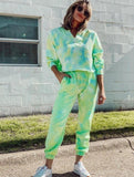 Tie Dye Notched Neck Crop Top And Lounge Jogger Pants Set