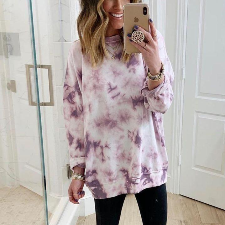 Fashion Loose Round Neck Long Sleeve Tie Dye Sweatshirt