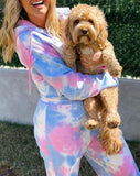 Fashion Zip-Up Tie Dye Crop Top And Lounge Sweatpants Set