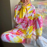 Colorful Tie Dye Long Sleeve Hoodie And Drawstring Sweatpants Set