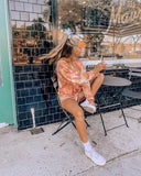 Tie Dye Long Sleeve Top And Lounge Shorts Set