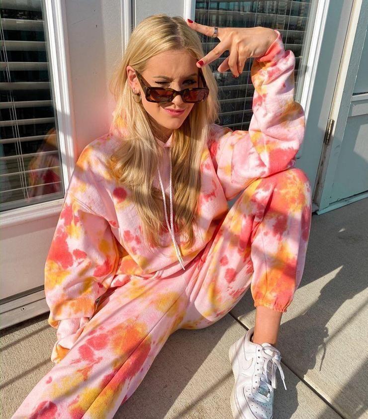 Trendy Tie Dye Long Sleeve Hoodie Two Piece Set