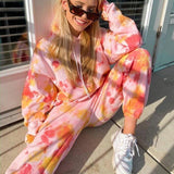 Trendy Tie Dye Long Sleeve Hoodie Two Piece Set