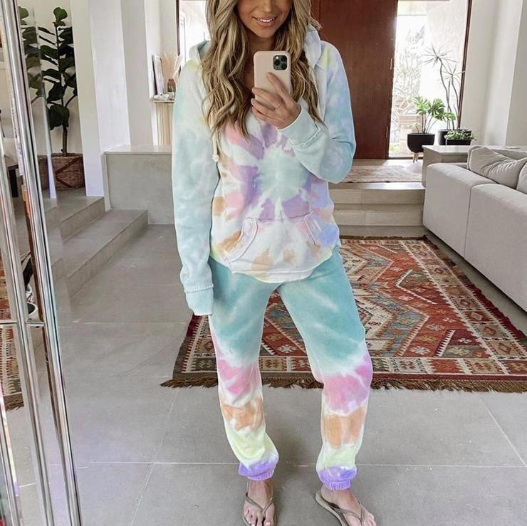 Fashion Tie Dye Hoodie Long Sleeve Lounge Set