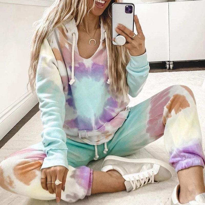 Fashion Tie Dye Hoodie Long Sleeve Lounge Set