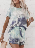 Fashion Tie Dye Round Neck T-Shirt And Drawstring Shorts Set