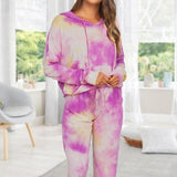 Purple Tie Dye Pocket Top And Lounge Pants Set