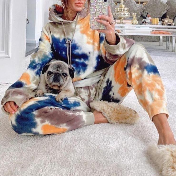 Fashion Cozy Hoodie Tie Dye Lounge Set