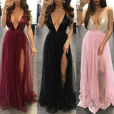 Sexy Backless Deep V Neck Long Backless Maxi Dress